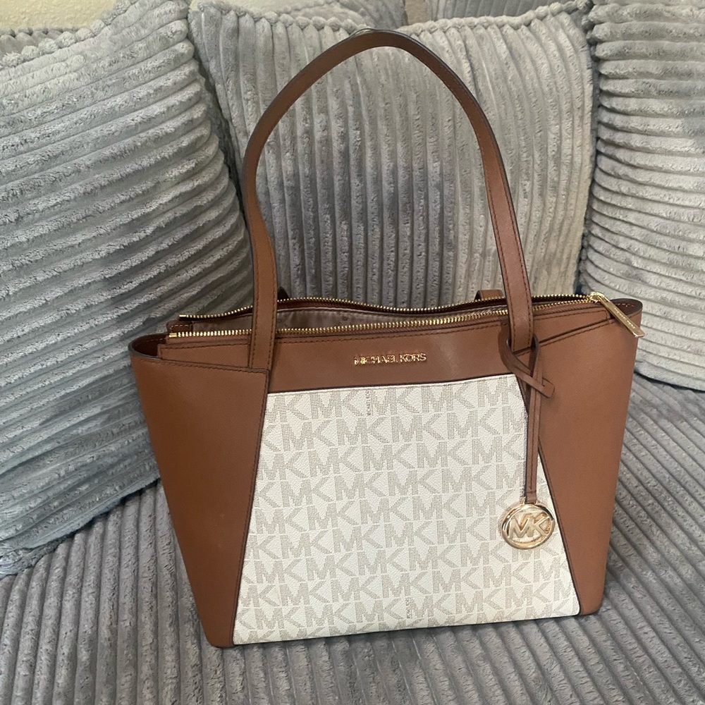 Tan and cream Michael Kors tote